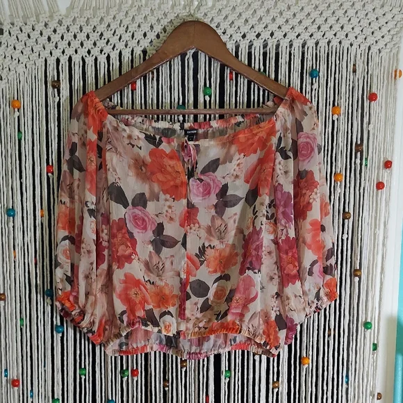 Express Off Shoulder Cropped Floral Blouse - Picture 1 of 4